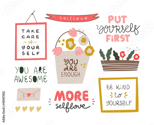 Set of decorative clip arts with quotes.