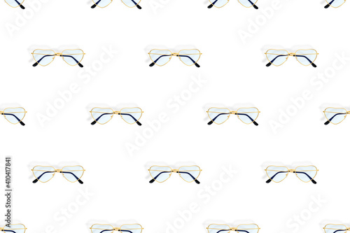 Glasses seamless pattern. Eyeglasses with heart-shaped lenses. 