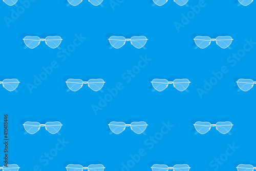 Glasses seamless pattern. Eyeglasses with heart-shaped lenses. 