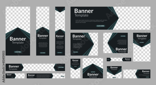 set of creative web banners of standard size with a place for photos. Vertical  horizontal and square template. vector EPS 