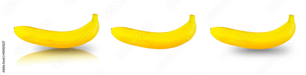 Banana isolated on white with different processing.Ideal banana. Banana isolated on white with different processing.Ideal banana.
