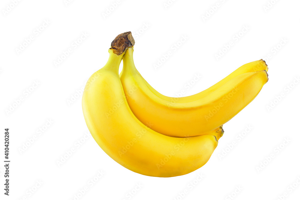 cluster of bananas isolated on white background. Four bananas. Bunch of bananas. Idael fruits without shadow. cluster of bananas isolated on white background. Four bananas. Bunch of bananas. Idael fruits without shadow.