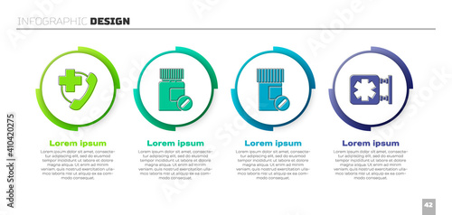 Set Emergency phone call to hospital, Medicine bottle and pills, Medicine bottle and pills and Medical symbol of the Emergency. Business infographic template. Vector.