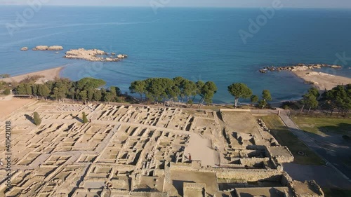 aerial images of the Greek Roman ruins of Ampurias in Costa Brava Girona recorded with drone Roman archeology photo