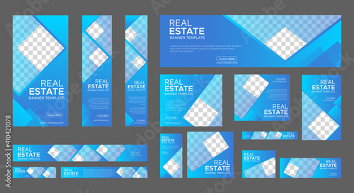 Real Estate web banner design template Set. Vertical, Horizontal and Square banners with standard size and place for photos. Vector design EPS	