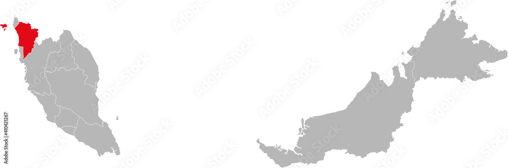 Kedah state isolated on malaysia map. Gray background. Business concepts and backgrounds.