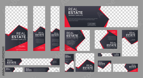 Real Estate web banner design template Set. Vertical, Horizontal and Square banners with standard size and place for photos. Vector design EPS	