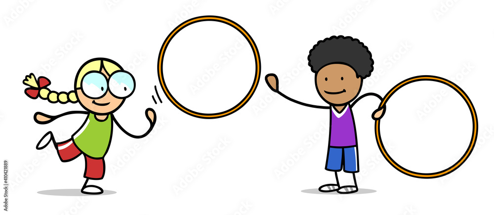 Kinder turnen mit Gymnastikreifen im Sportverein Stock Illustration