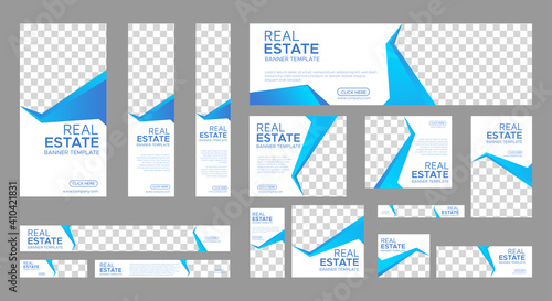 Real Estate web banner design template Set. Vertical, Horizontal and Square banners with standard size and place for photos. Vector design EPS	