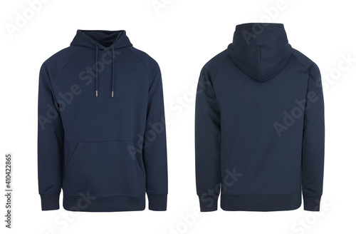 Add your own design. Men's Navy Blue Pullover Hoodie with Raglan Sleeve, cutout and Isolated on a White Background for Branding and Personalisation. Photographed on a Medium Male Ghost Mannequin. © The Brand Business