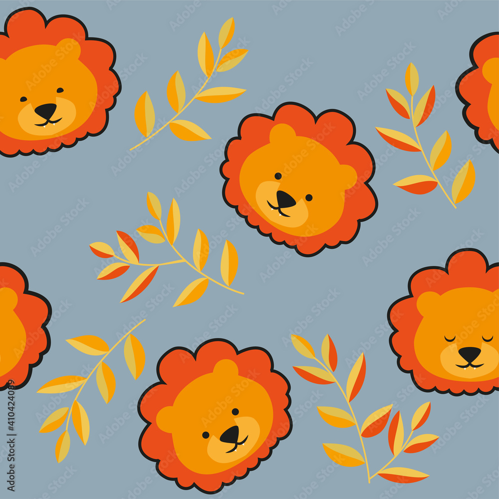 Naklejka premium Cute lion seamless pattern vector. 