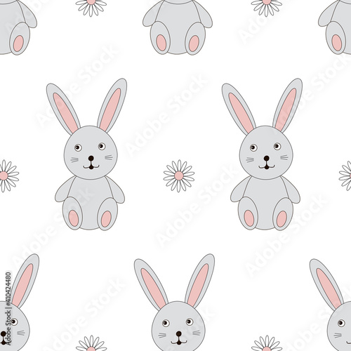 Cute bunny and flowers seamless pattern. Rabbit digital paper.