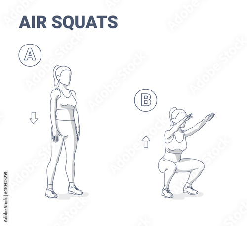 Air Squats Femae Exercise Home Workout Guidance.