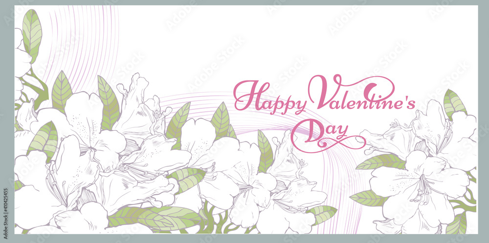 Happy Valentine's Day elegant poster design with white lily flowers