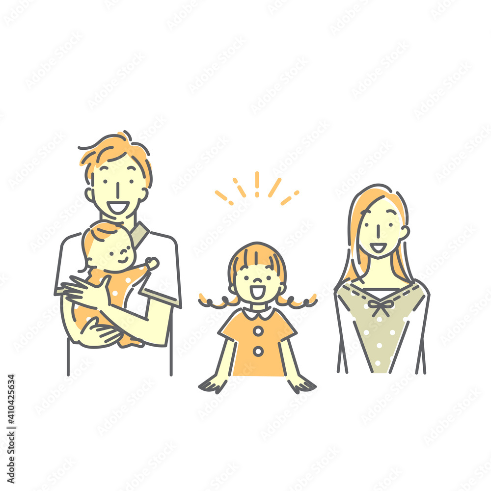 シンプルでおしゃれな4人家族の線画イラスト素材 笑顔 シンプルでおしゃれな4人家族の線画イラスト素材 笑顔