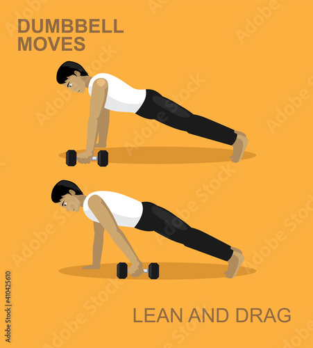 Lean and Drag Dumbbell Moves Manga Gym Set Illustration