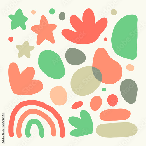 Hand drawn various shapes and doodle objects. Abstract contemporary modern trendy vector illustration.