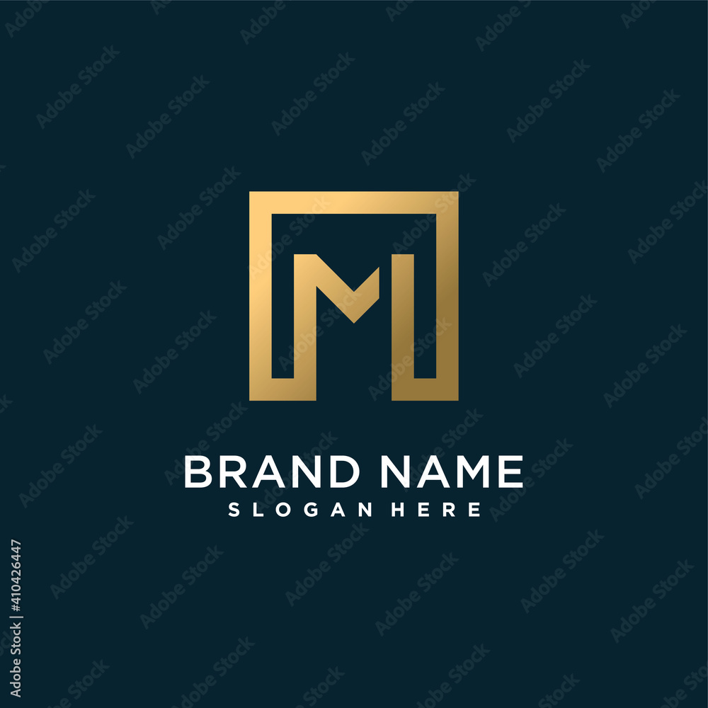 Letter logo with initial M for company or person, golden square concept premium vector part 10 Letter logo with initial M for company or person, golden square concept premium vector part 10
