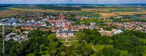 Aerial view of the old town of Werneck in Germany, Bavaria on a sunny spring day 