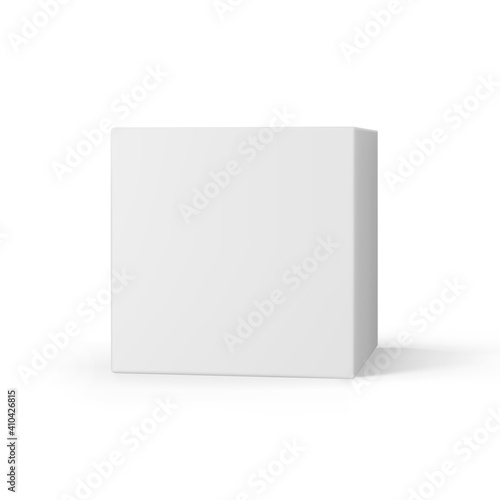 White 3d cube with perspective isolated on white background. 3d modeling box with lighting and shadow. Realistic vector icon
