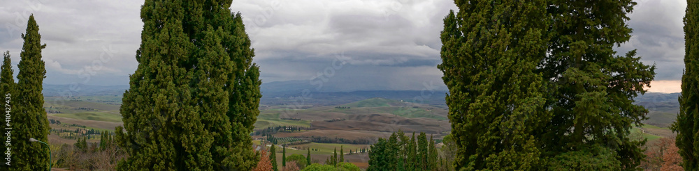 Tuscany, panoramic landscape in winter time - Italy