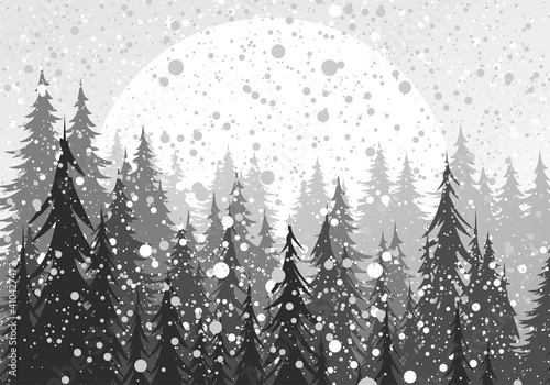 Winter landscape with coniferous forest and snow.