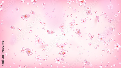 Nice Sakura Blossom Isolated Vector. Tender Flying 3d Petals Wedding Design. Japanese Funky Flowers Wallpaper. Valentine  Mother s Day Beautiful Nice Sakura Blossom Isolated on Rose
