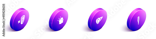 Set Isometric Deaf, Man having headache, Hepatitis virus and Medical thermometer icon. Vector.