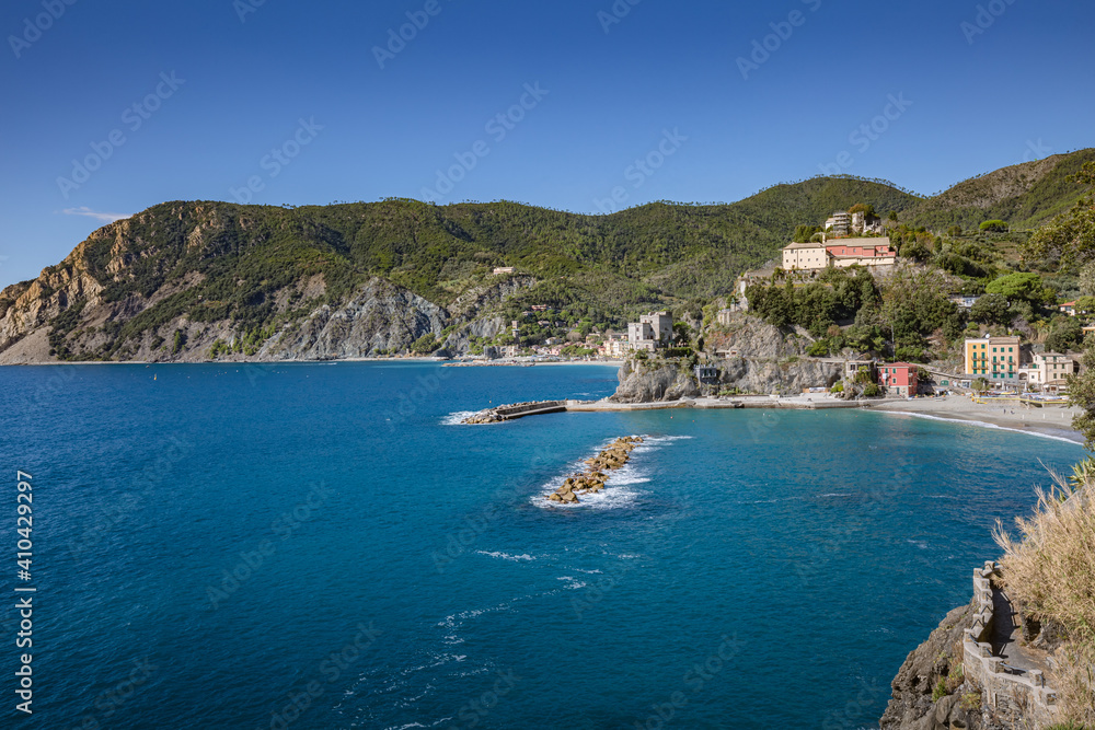 Beautiful seascape . View of seascape in Monterosso al Mare village in Cinque Terre on the Italian Riviera