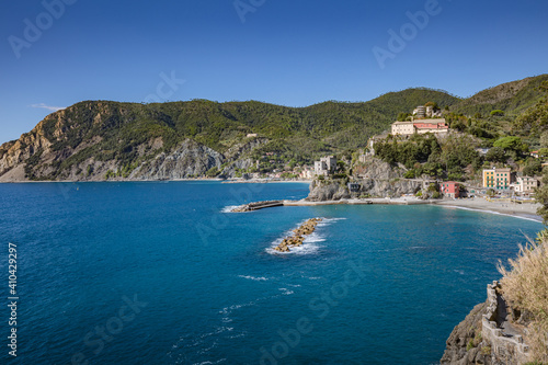 Beautiful seascape . View of seascape in Monterosso al Mare village in Cinque Terre on the Italian Riviera