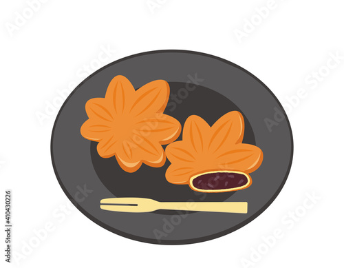 もみじまんじゅうのベクターイラスト　和菓子　