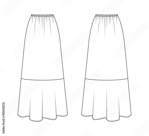 Fashion technical drawing of long skirt