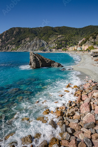 Beautiful seascape . View of seascape in Monterosso al Mare village in Cinque Terre on the Italian Riviera