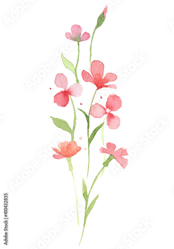 Watercolor set red flowers bouquet for greeting card design