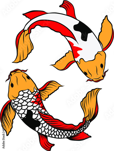 koi fish with isolate and sticker.Japanese koi carp tattoo design.Lucky Chainese animal.
