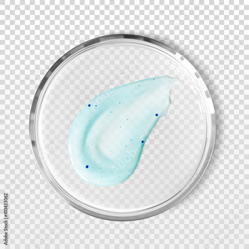 Smoothing facial or body scrub smear in petri dish isolated realistic vector illustration. Concept cosmetic skincare laboratory tests and research