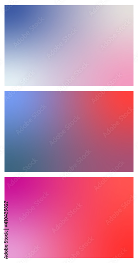Set of 3 large beautiful cool light clean soft airy vector gradient backgrounds for advertising brochures, banners, prints, websites