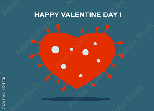 La saint Valentin perturbée par le virus covid-19. Un cœur en forme de virus symbolise la fête des amoureux.