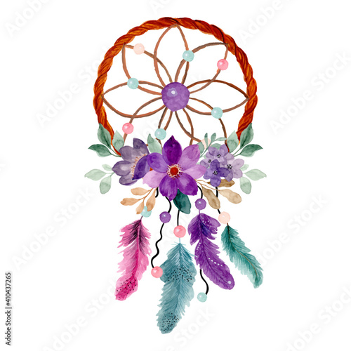 Watercolor dream catcher with purple floral