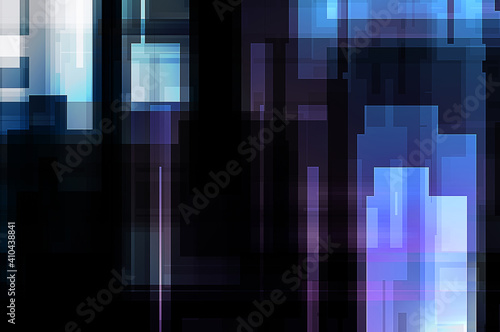 Futuristic abstract geometric wallpaper. Geometrical colorful shapes. Rectangular shapes background. Digital illustration of a tech layout.