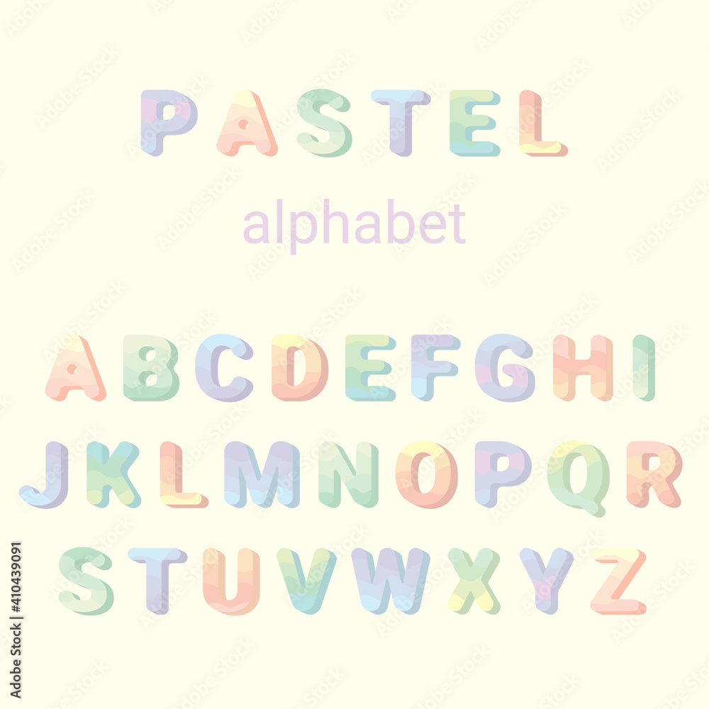 English pastel alphabet. Pastel ABC letters. Vectorillustration.