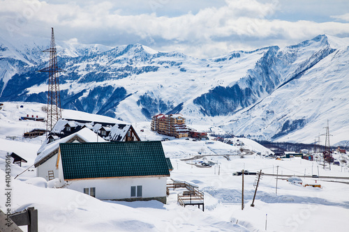 Georgian Gudauri skiing base in Caucasus mountains