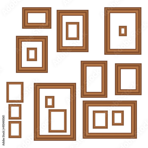 Vintage antique gold beautiful rectangular frames. Set of squared golden vintage wooden frame for your design. Vintage cover. Place for text. Template vector illustration. All standart size.