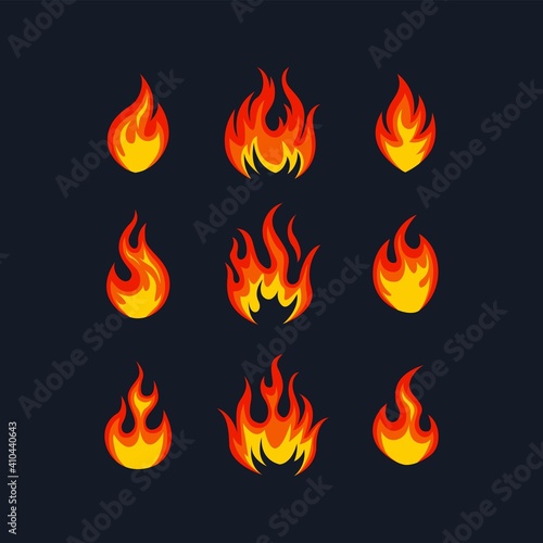 Cartoon fire flame collection vector. Red fire, fire element, campfire, heat wildfire, flame icon vector illustration set.