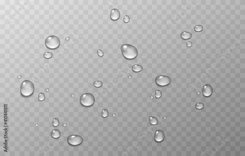 Vector water drops. PNG drops, condensation on the window, on the surface. Realistic drops on an isolated transparent background.