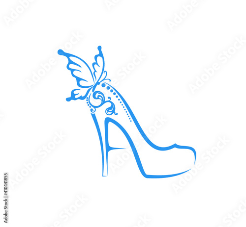 logo high heels and butterfly vector image sign simple blue