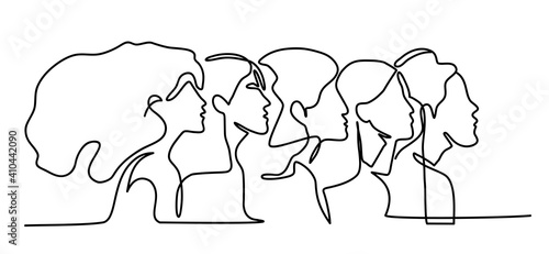 Continuous line of five woman.