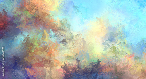 Abstract background of colorful brush strokes. Brushed vibrant wallpaper. Painted artistic creation. Unique and creative illustration.