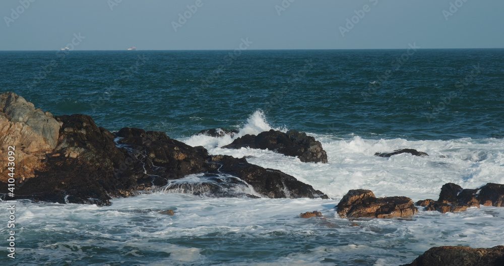 Sea wave hit the coastal cliffs Sea wave hit the coastal cliffs