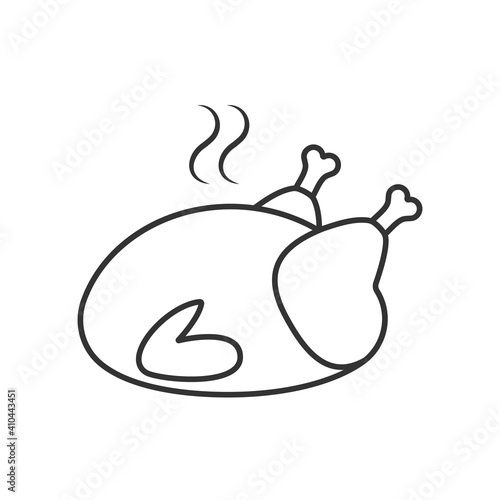 Whole cooked chicken meat linear outline empty side view vector illustration.